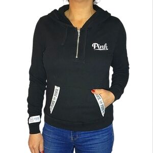 Pink by VS Quarter Zip Pullover Sweater Black Small Long Sleeve